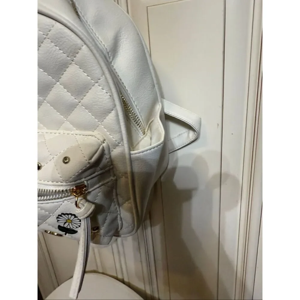 UnderOneSky Women's Quilted Heart & Flower Charm Mini Backpack White Small